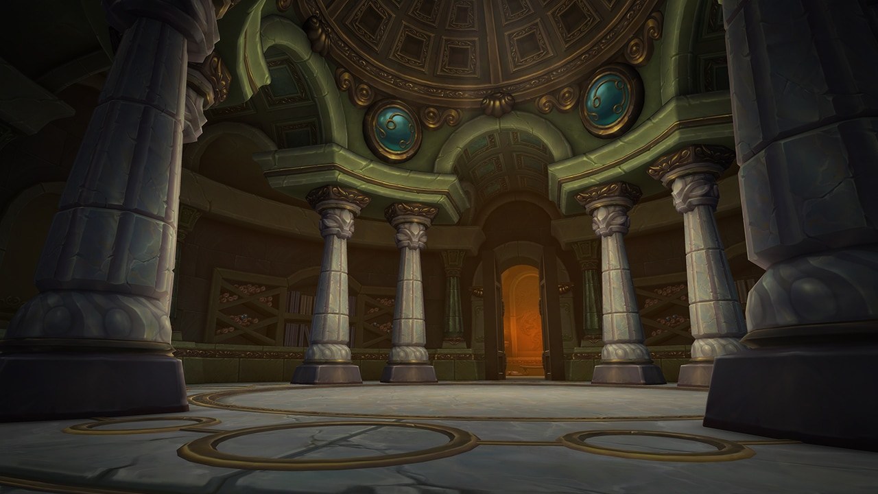 Decorated stone columns inside Uldaman: Legacy of Tyr
