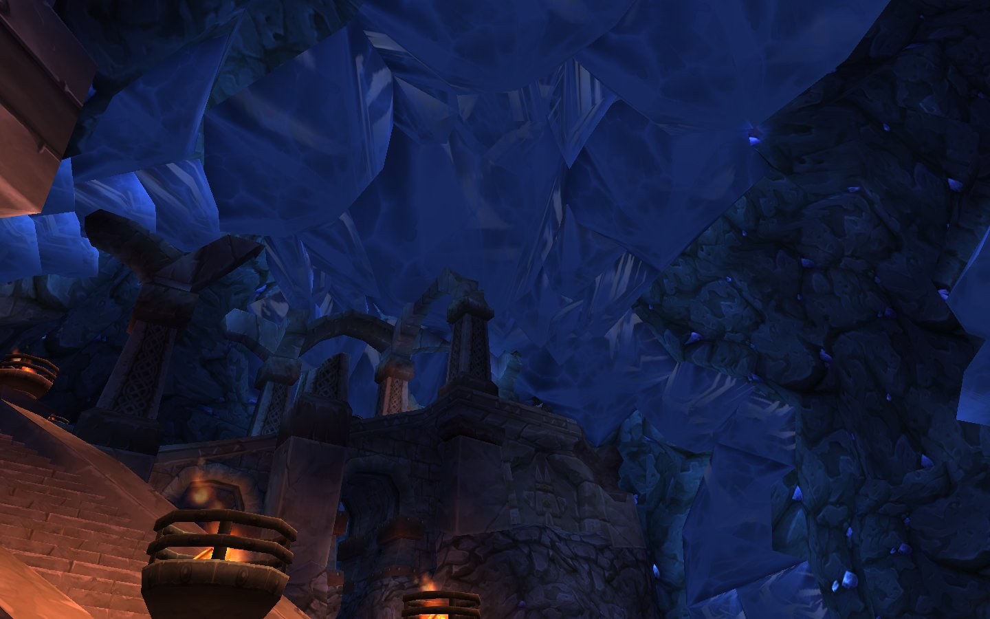 Stone walkways beneath the crystalline ceiling of Old Ironforge
