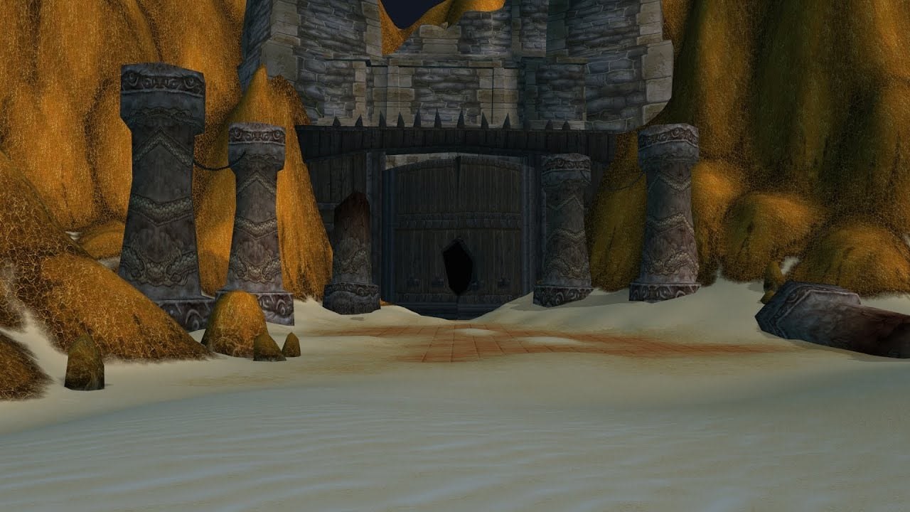 The original sealed entrance to Uldum in the mountains of Tanaris