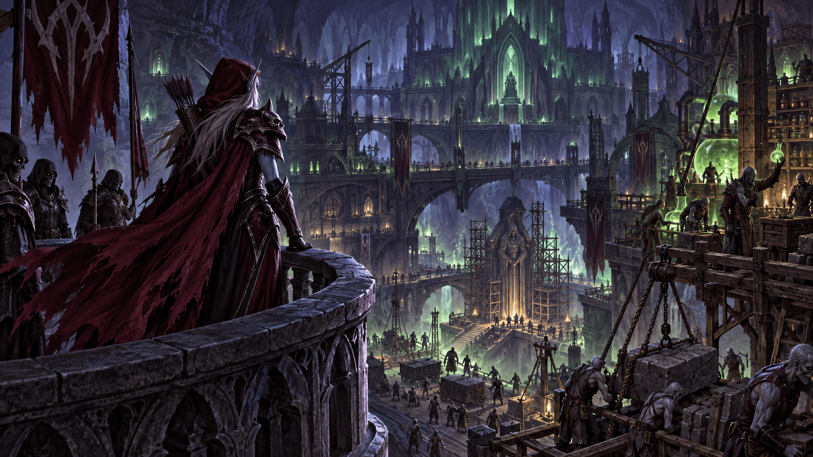 Sylvanas watches the Forsaken construct the Undercity beneath Lordaeron