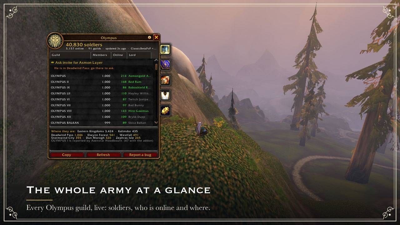 The Olympus Guild addon displays its census of guild branches