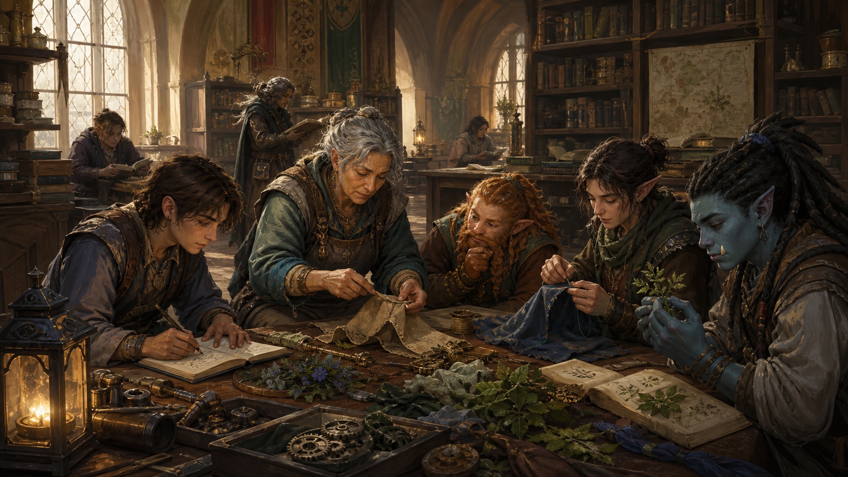 Young apprentices study craft, herbs and written knowledge together