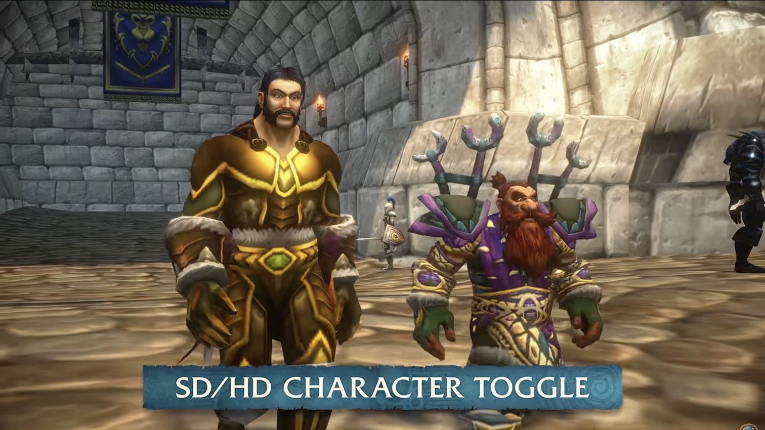 Standard-definition and high-definition character models compared in the official World of Warcraft Forever gameplay trailer